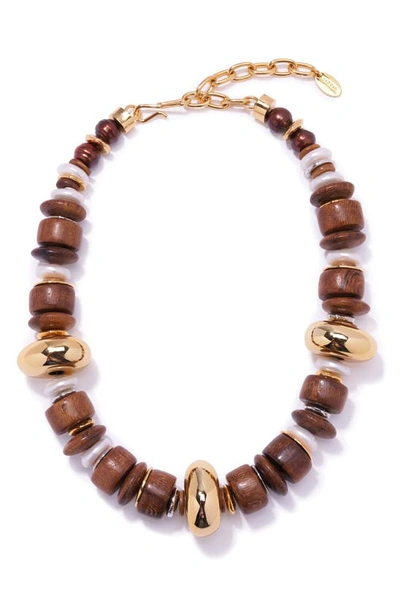 Lizzie Fortunato Robles Wooden Bead Necklace In Brown