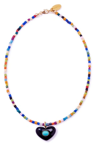 Lizzie Fortunato Martina Rainbow Heart Necklace In Black Multi