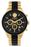 Versus Men's Chronograph Date Quartz Colonne Gold-tone, Black Stainless Steel Bracelet 44mm In Two Tone