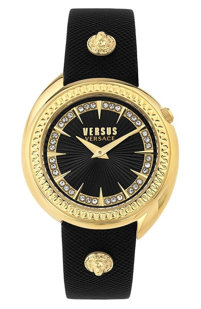 Versus Tortona Leather Strap Watch, 38mm In Black