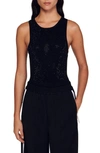 Sandro Rhinestone-embellished Sleeveless Bodysuit In Black