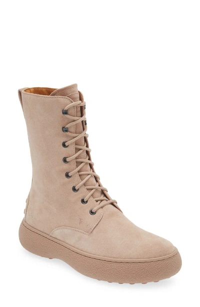 Tod's Stivaletto Stringato Suede Ankle Boots In Cream