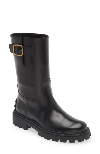 Tod's Buckled Leather Boots In Black