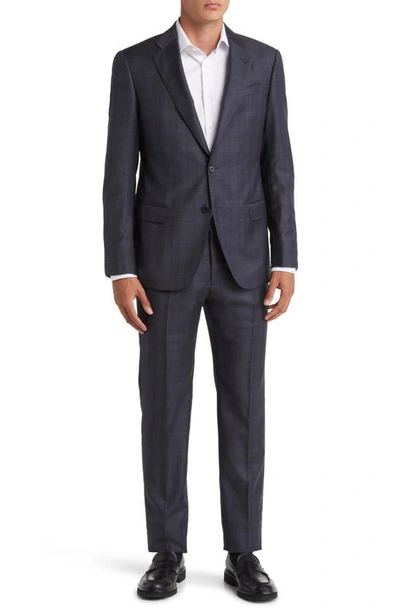 Emporio Armani Plaid Virgin Wool Suit In Blue