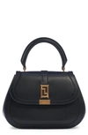 Versace Medium Greca Goddess Leather Top Handle Bag In Black- Gold