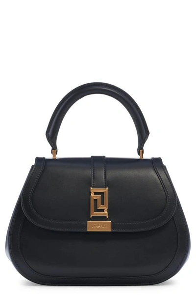 Versace Greca Goddess Medium Leather Top-handle Bag In Black