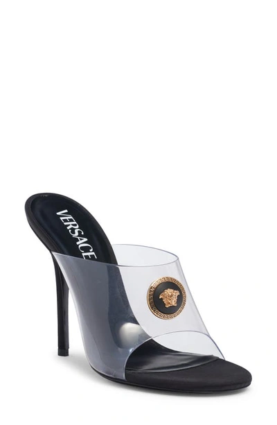 Versace Medusa Clear Slide Sandal In Black