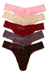 Hanky Panky 5 Pack Signature Lace Original Rise Thongs In Printed Box In Pklm/ Sand/ Fine/ Dusk/ Dcob