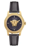 Versace Medusa Deco Leather Watch In Ip Yellow Gold
