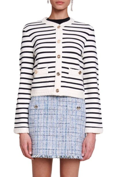 Maje Gestreifter Cardigan In Navy