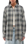 BDG URBAN OUTFITTERS SADIE PLAID FRAYED HEM FLANNEL BUTTON-UP SHIRT