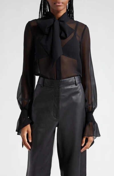 Alice And Olivia Women's Lloyd Sheer Wrap-neck Blouse In Black