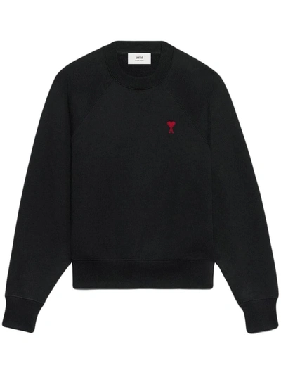 Ami Alexandre Mattiussi Paris Logo-embroidered Organic-cotton Sweatshirt In Black
