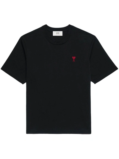 Ami Alexandre Mattiussi Ami Paris Embroidered Logo T-shirt In Wool Tricontine Black