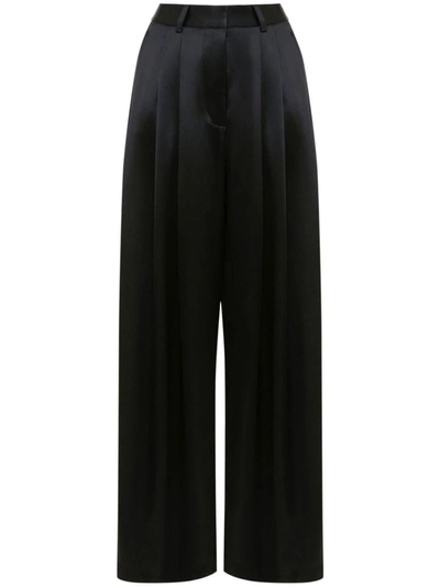 Jw Anderson Double-pleated Wide-leg Satin Trousers In Black