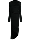 Andreädamo Asymmetric Draped Midi Dress In Black