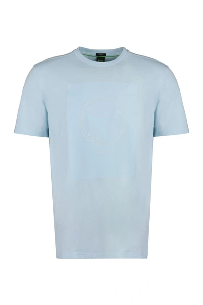 Hugo Boss Cotton Crew-neck T-shirt In Light Blue