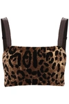Dolce & Gabbana Leopard-print Velvet Crop Top In Multicolor