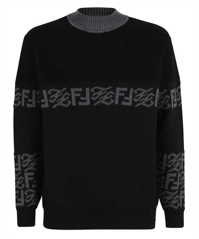 Fendi Ff-jacquard Wool Sweater In Black