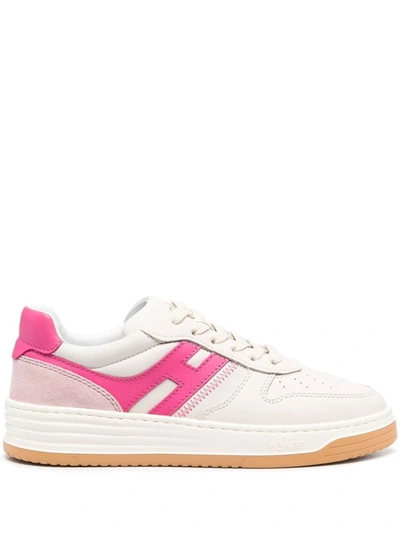 Hogan Logo-patch Leather Sneakers In Pink
