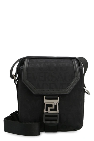 Versace Canvas Messenger Bag In Black