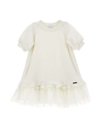 Monnalisa Kids'   Quilted Dress With Tulle Flounce In Cream