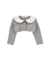 Monnalisa Cotton Angora Wraparound Cardigan With Collar In Grey