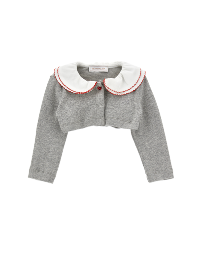 Monnalisa Kids'   Cotton Angora Wraparound Cardigan With Collar In Grey
