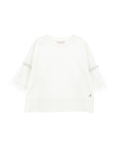 Monnalisa Kids'   Chic Sweatshirt With Tulle In Cream