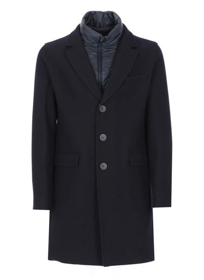Herno Fitted Single-breasted Button Coat In Blue