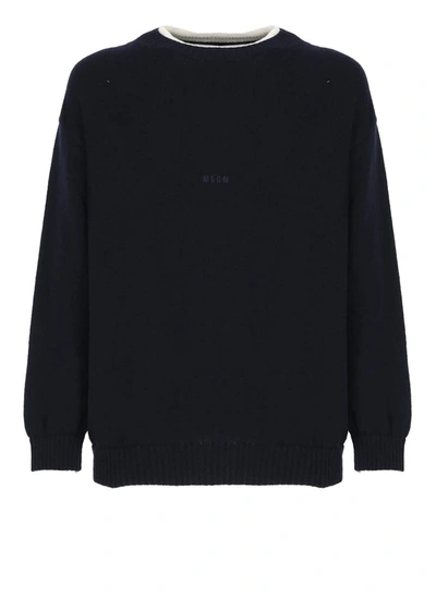 Msgm Logo Wool & Cashmere Knit Sweater In Blue