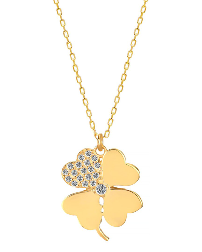 Gabi Rielle Rise Above The Crowd Collection 14k Over Silver Cz Clover Pendant Necklace In Gold