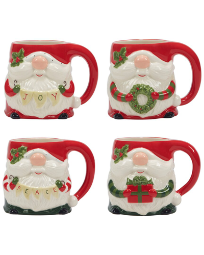 Certified International Christmas 18 oz 3-d Gnome Mugs Set Of 4, Service For 4 In Red