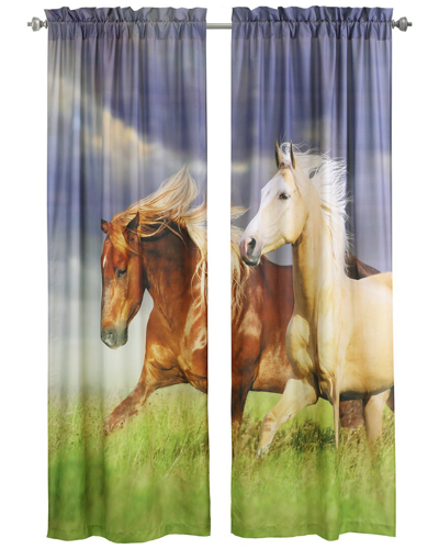 Habitat Set Of 2 Photo Real Horses Light-filtering Pole Top 37x84 Curtain Panels In Multicolor