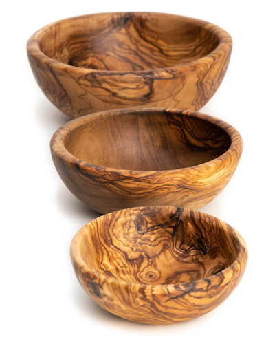 Bayu Set Of 3 Olive Wood Bowls In Brown