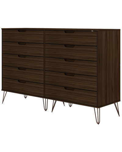 Manhattan Comfort Rockefeller 10-drawer Double Tall Dresser In Brown