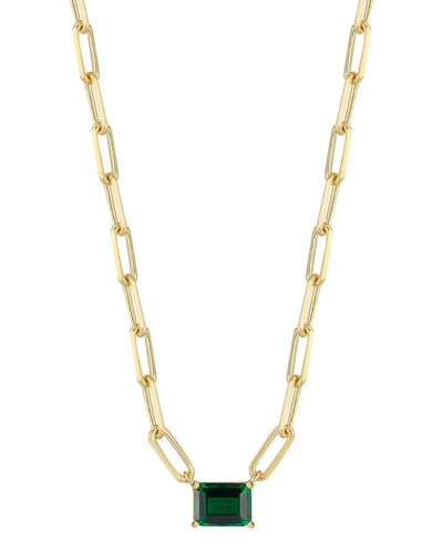 Sphera Milano 14k Over Silver Emerald Cz Paperclip Necklace