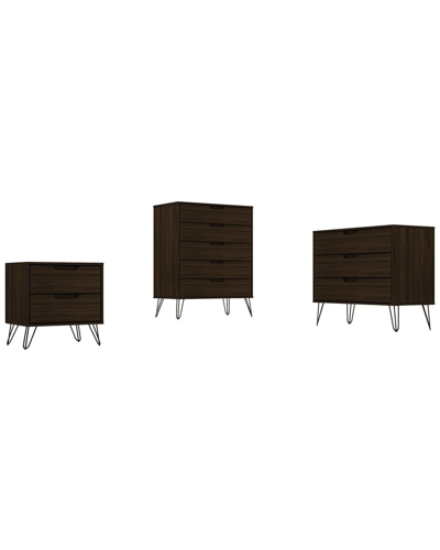 Manhattan Comfort Rockefeller 3 Piece Bedroom Set Tall 5-drawer Dresser, Standard 3- Drawer Dresser In Brown