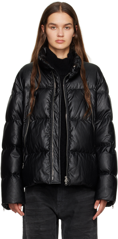 ダウンジャケット・コート MAISON MARGIELA Women Jackets SI0AA0001S54870 900 black Mm6 Maison Margiela Black Quilted Faux-leather Down Jacket