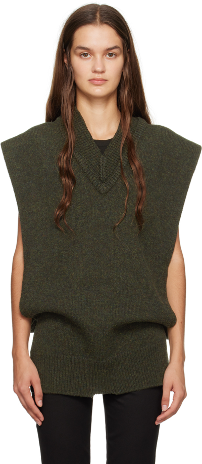 Maison Margiela Green V-neck Waistcoat In 695f Dark Green