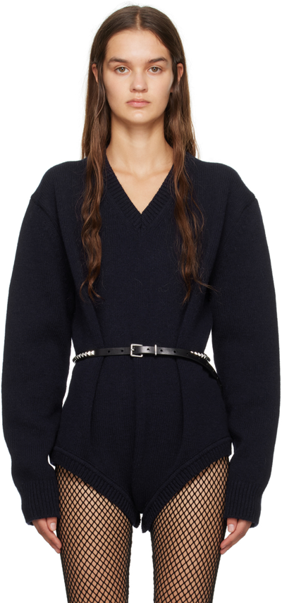 Maison Margiela Navy V-neck Sweater In 511 Navy