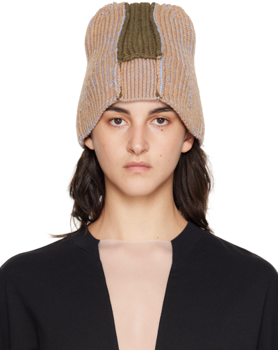 Mm6 Maison Margiela Beige & Green Patchwork Beanie In 004f Green