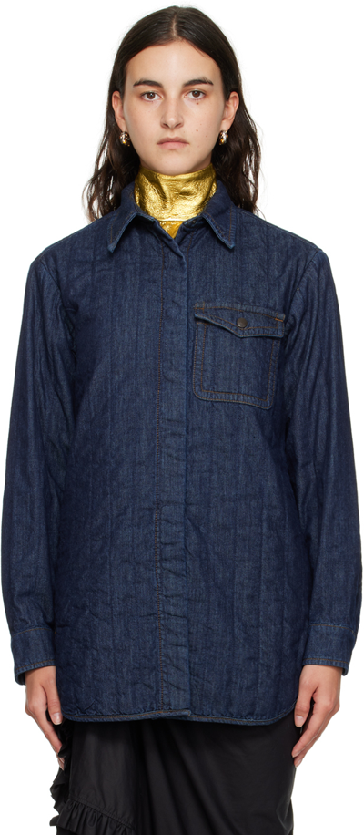 Dries Van Noten Indigo Quilted Denim Shirt In 507 Indigo