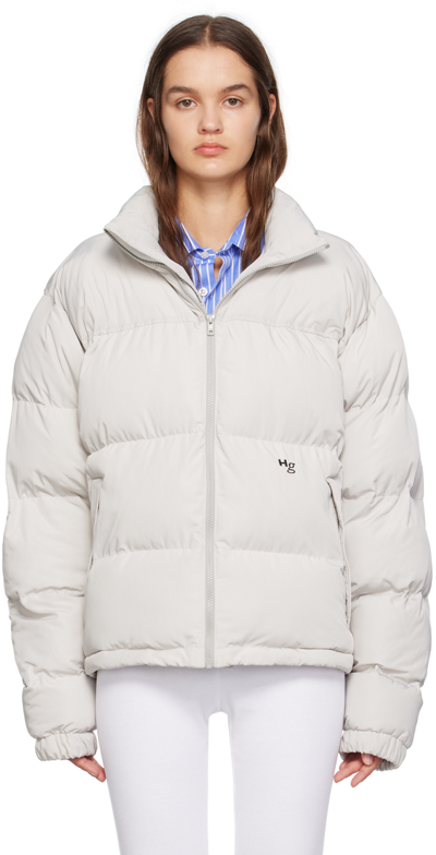 Hommegirls Gray Quilted Down Jacket In Dove Gray