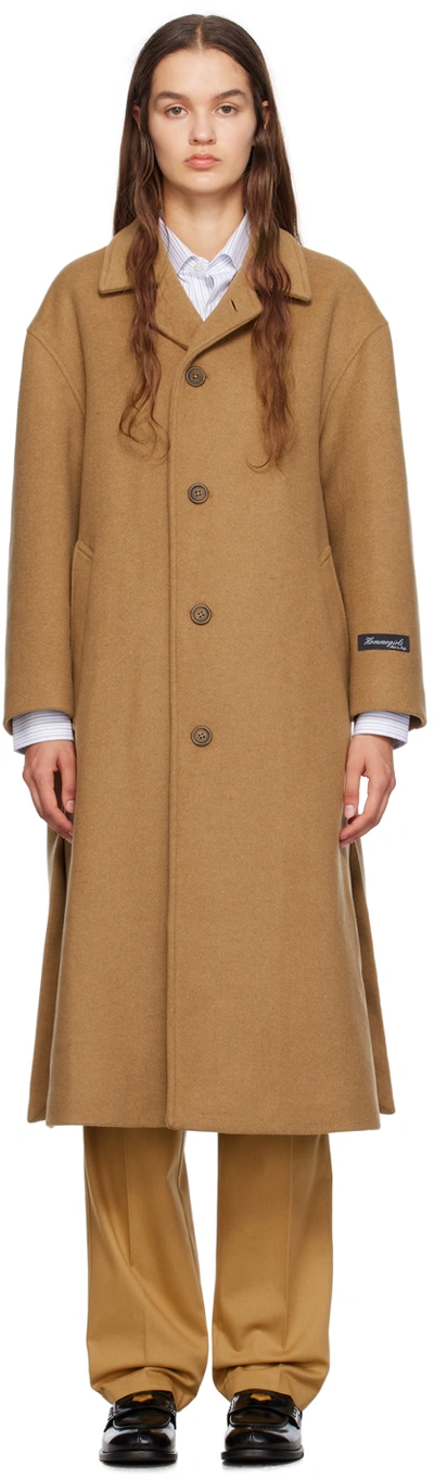 Hommegirls Tan Spread Collar Coat In Camel