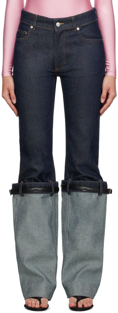 Coperni Hybrid Turn-up Flared Jeans In Navy