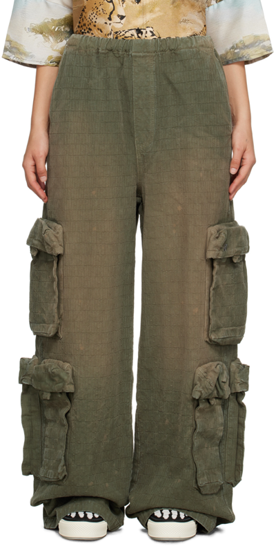 Amiri Khaki Drawstring Trousers In Military Green