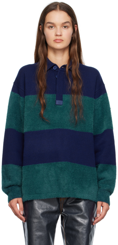 Eytys Navy & Green Jarvis Long Sleeve Polo In Navy/green