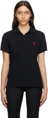 Ami Alexandre Mattiussi Ami Paris Ami Paris De Coeur Cotton Plo Shirt In Wool Tricotine Black