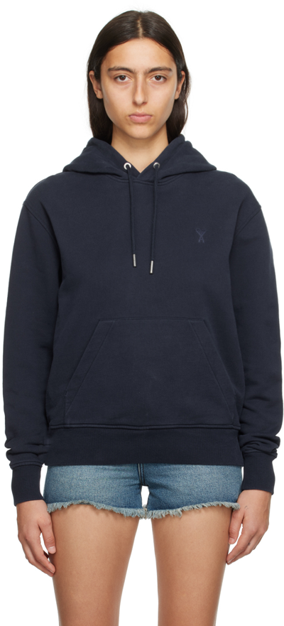 Ami Alexandre Mattiussi Ami De Coeur Hoodie In Night Blue.430